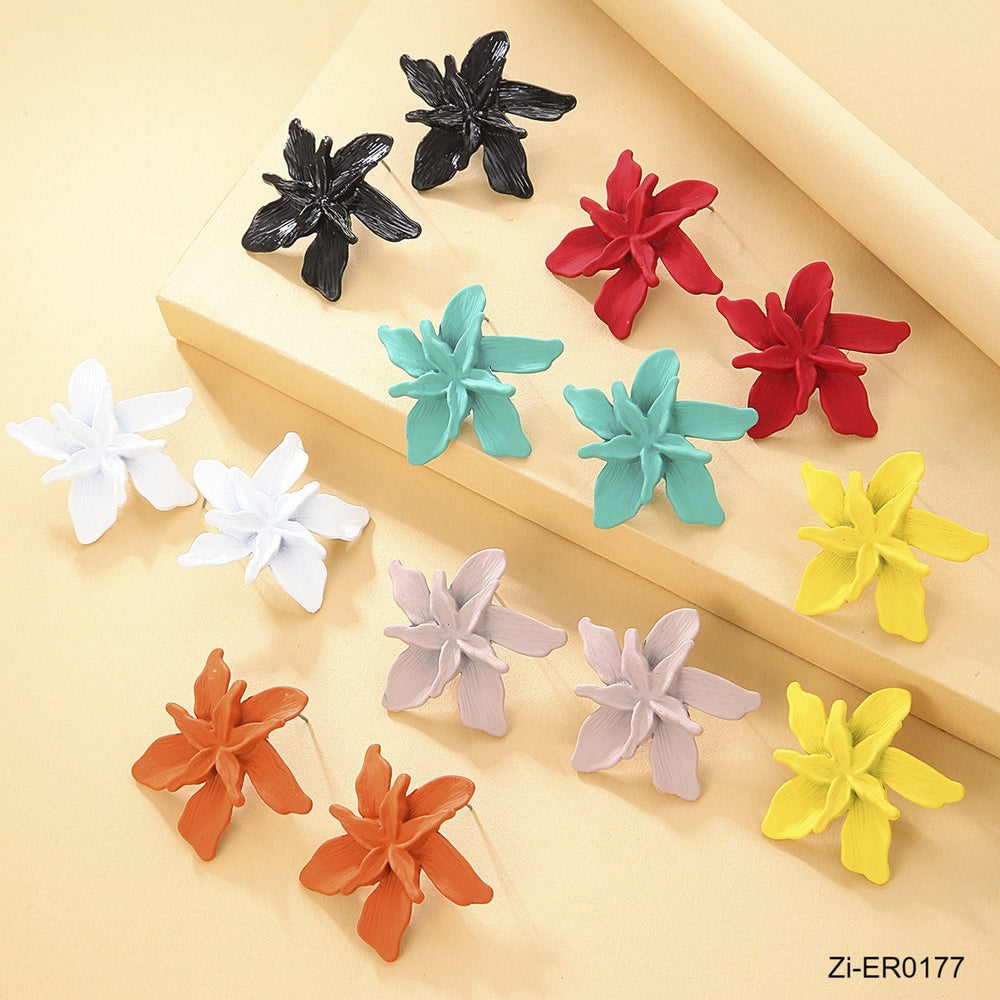Multicolor Metal Multi-Layer Flower Stud Earrings