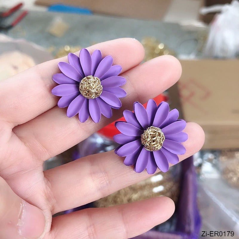 Korean Style Cute Metal Flower Stud Earrings - Zi Collection Hub