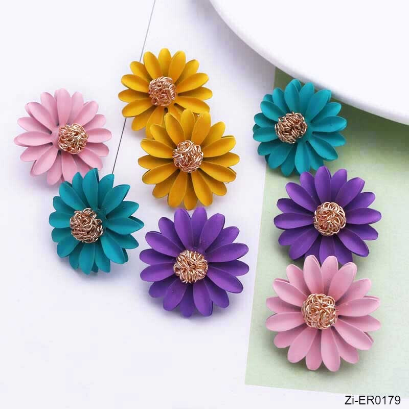 Korean Style Cute Metal Flower Stud Earrings - Zi Collection Hub