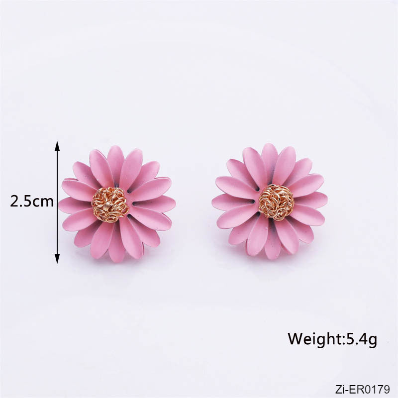 Korean Style Cute Metal Flower Stud Earrings - Zi Collection Hub