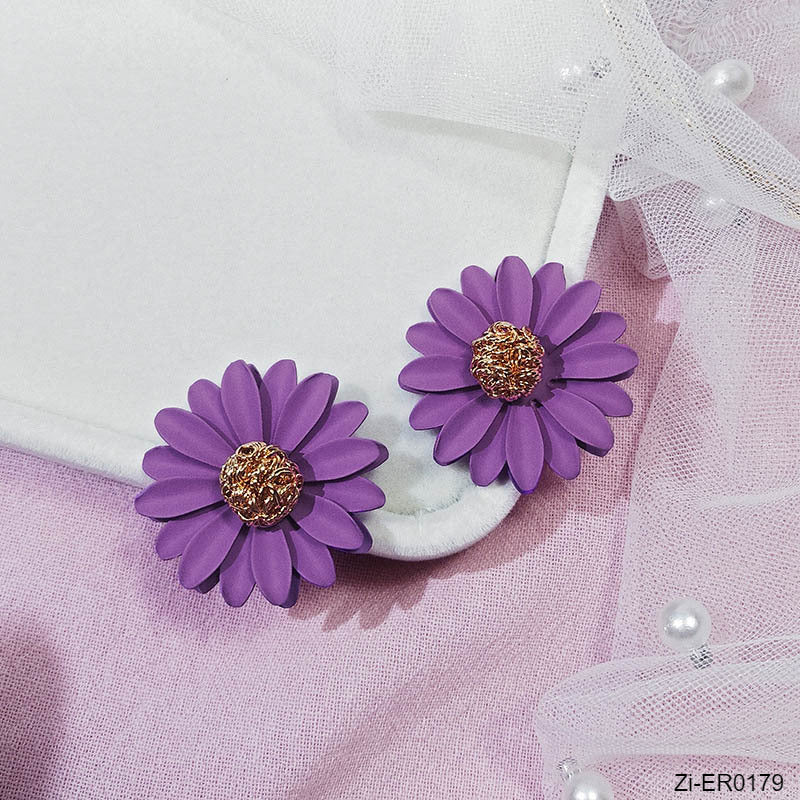 Korean Style Cute Metal Flower Stud Earrings - Zi Collection Hub