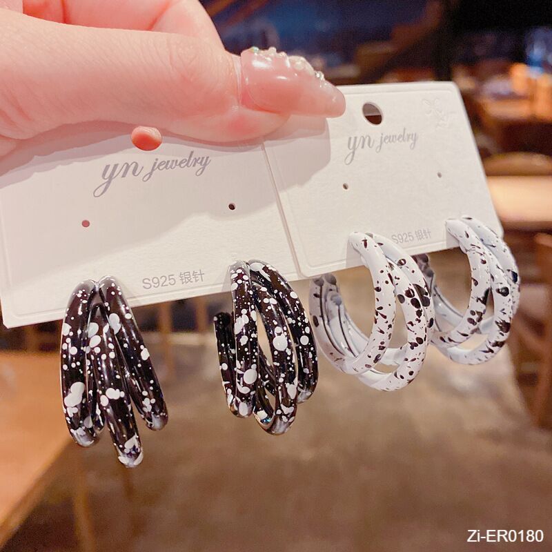 Splashed ink Dots ins Geometric Earrings C-Shaped - Zi Collection Hub