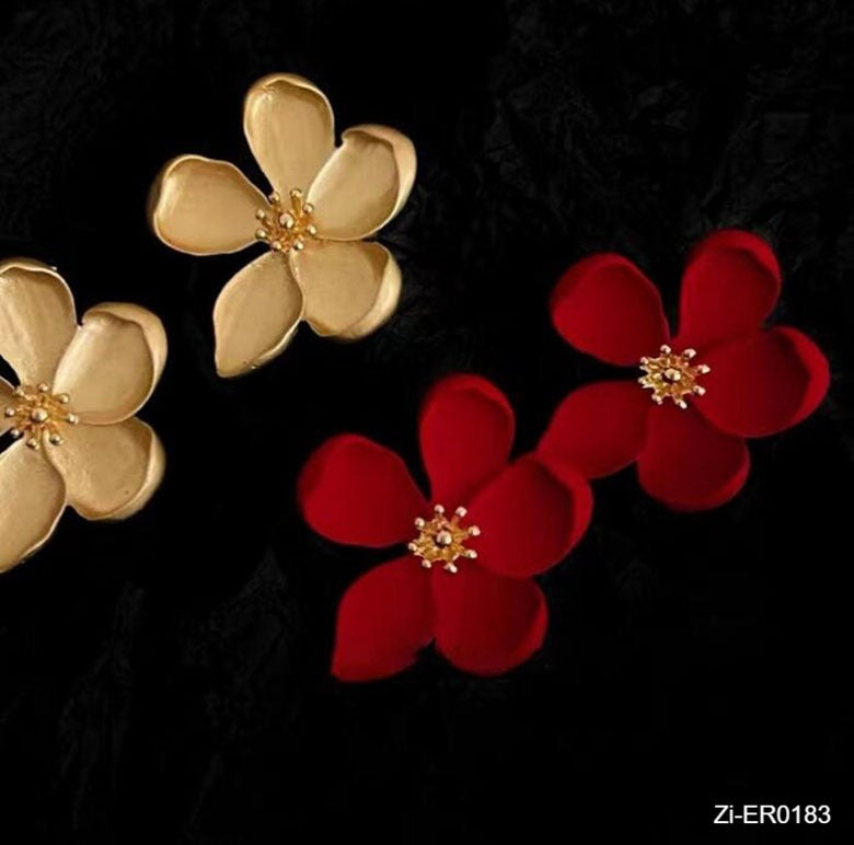 Sweet Red Gold Flower Stud Earrings - Zi Collection Hub
