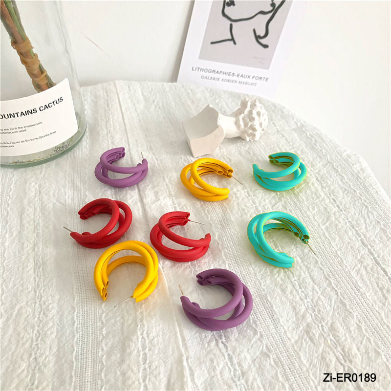 Multi Color Metal C-shape Hollow Unusual Earrings