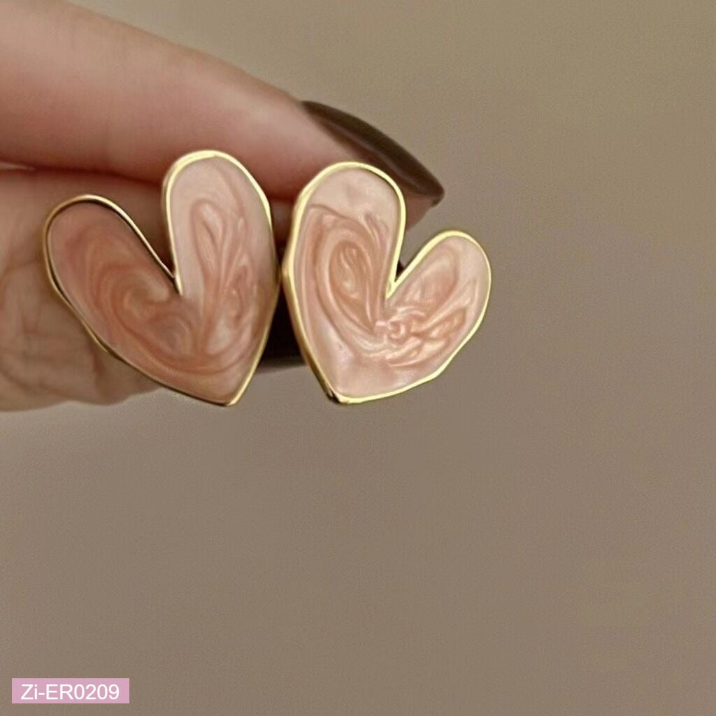 S925 Silver Needle French Retro White Love Stud Earrings