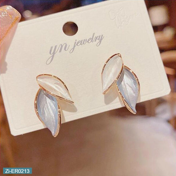 Blue and White Leaf Earrings