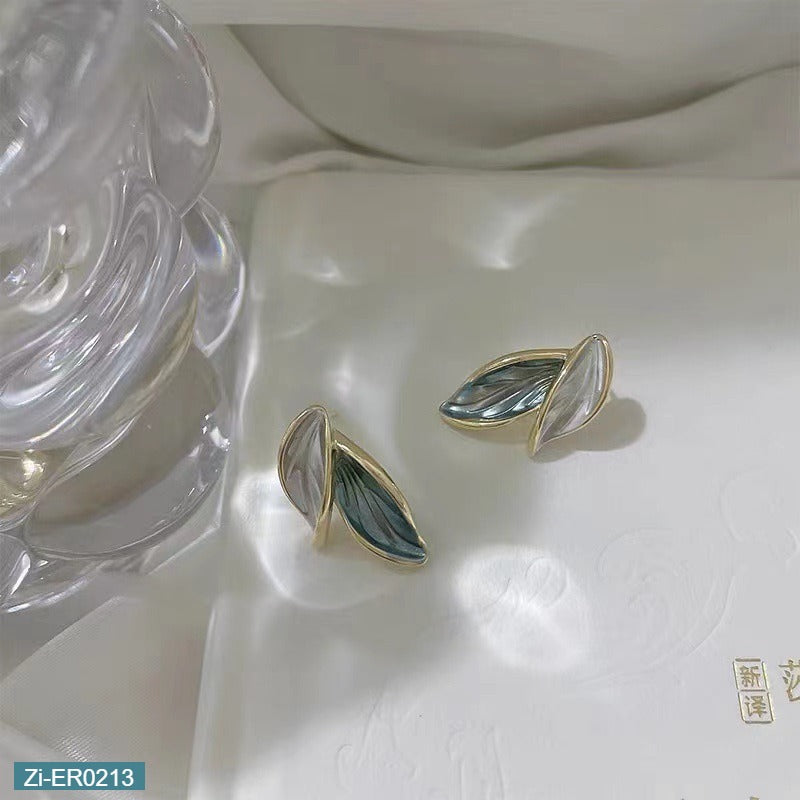 Blue and White Leaf Earrings