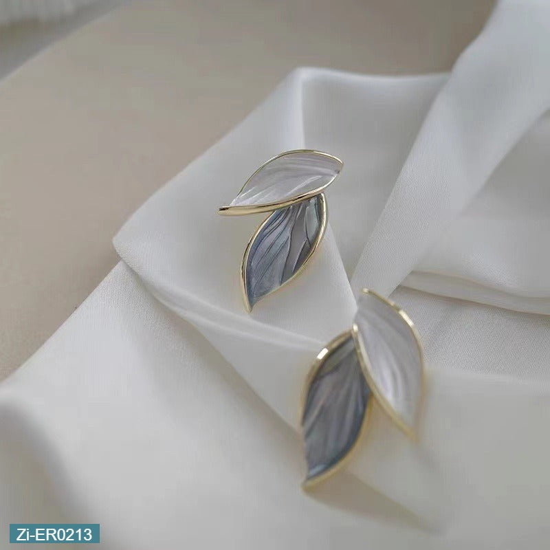 Blue and White Leaf Earrings