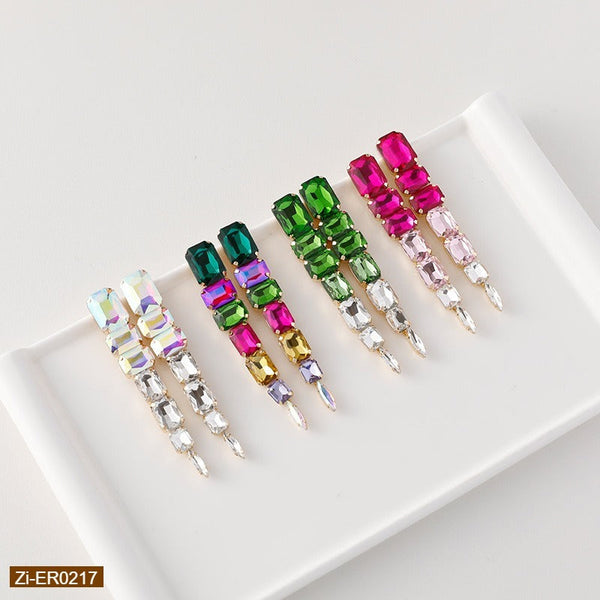 Luxury Long Statement Colorful CZ Rhinestone Drop Earrings