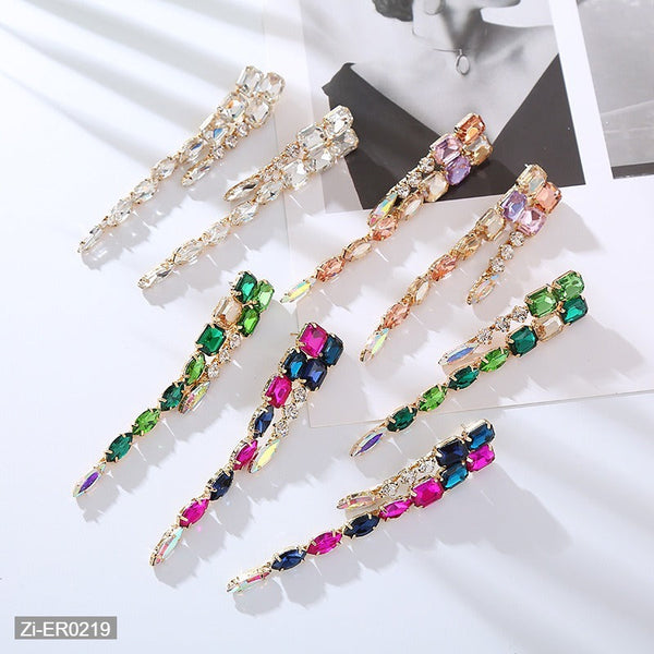 Long Glass Diamond Tassel Earrings