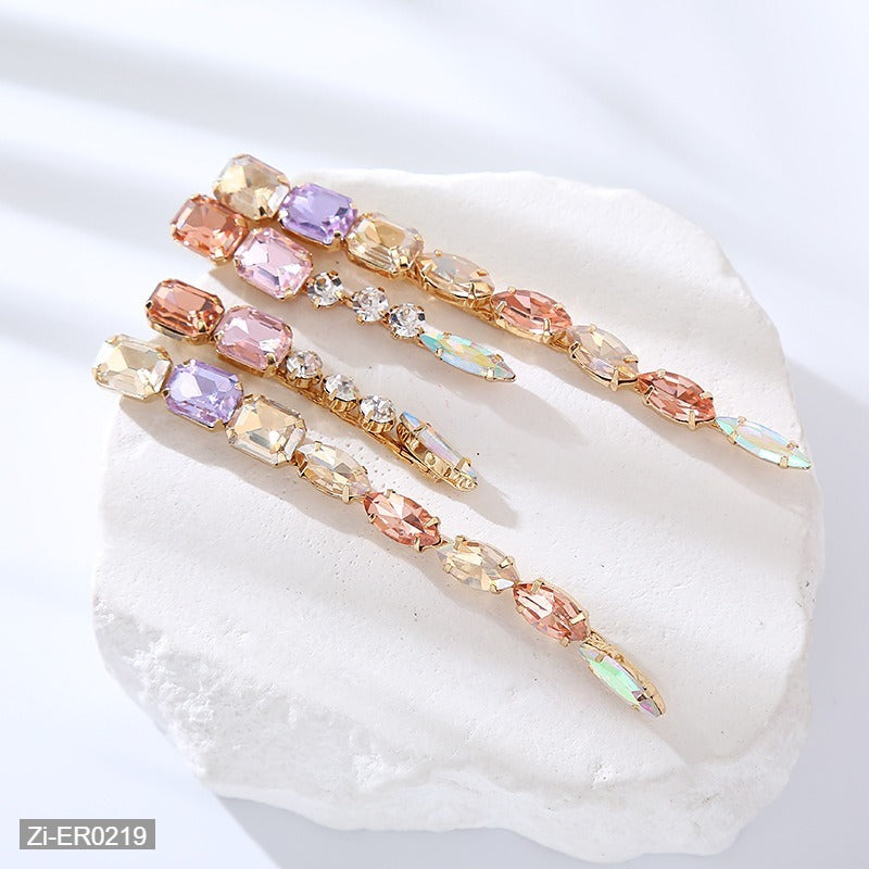 Long Glass Diamond Tassel Earrings