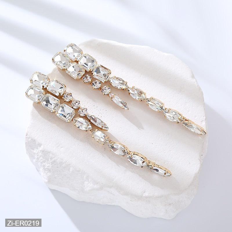 Long Glass Diamond Tassel Earrings