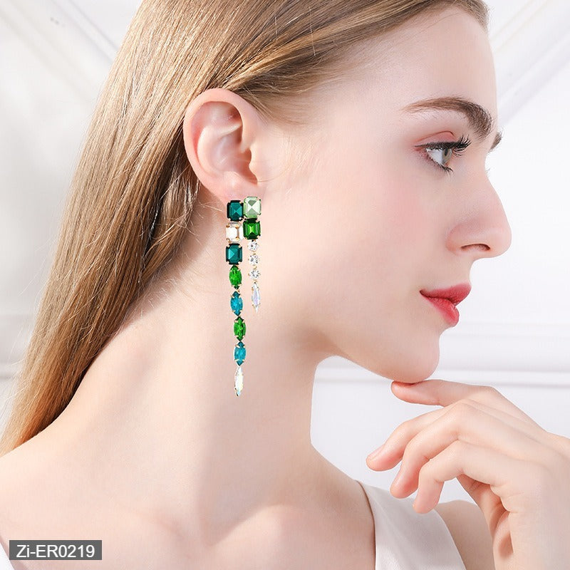 Long Glass Diamond Tassel Earrings