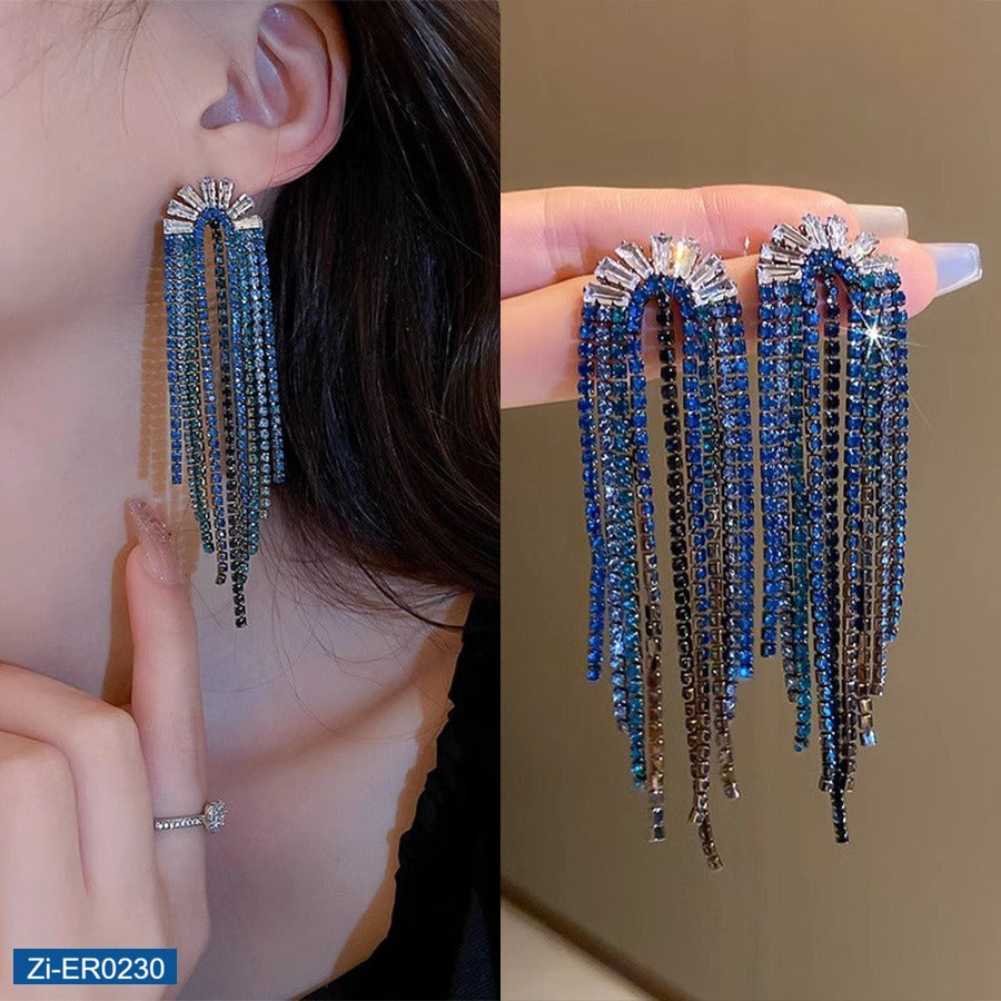 Blue Rhinestone Dangle Earrings