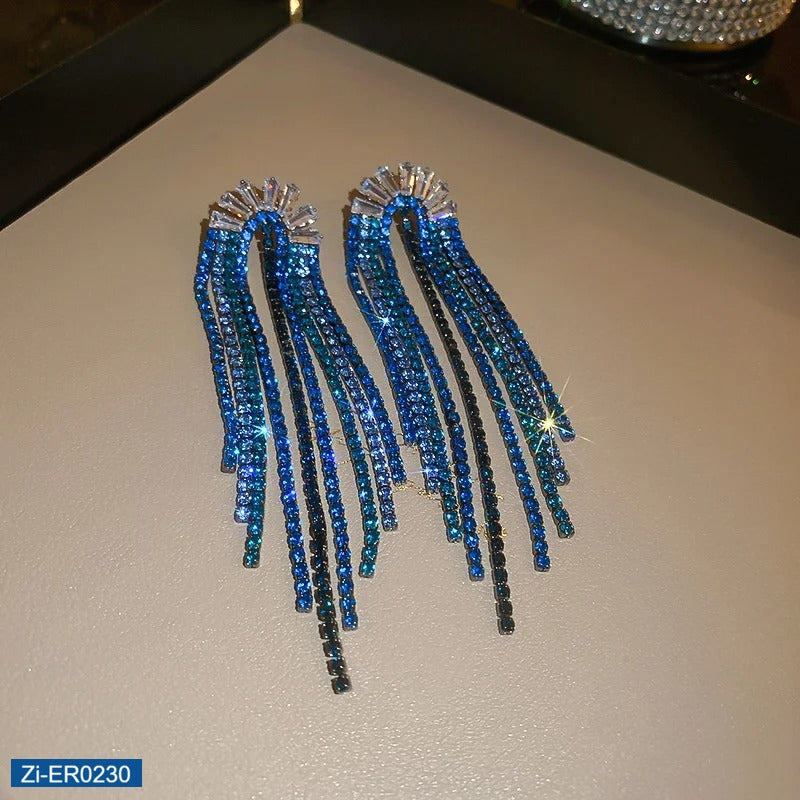 Blue Rhinestone Dangle Earrings