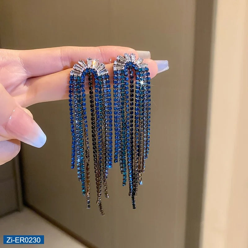 Blue Rhinestone Dangle Earrings