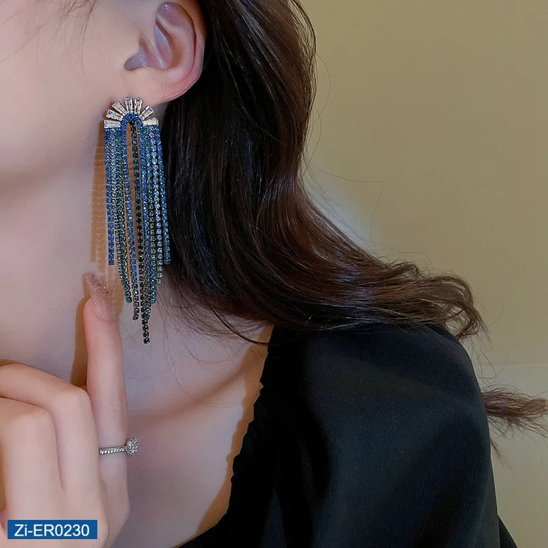 Blue Rhinestone Dangle Earrings