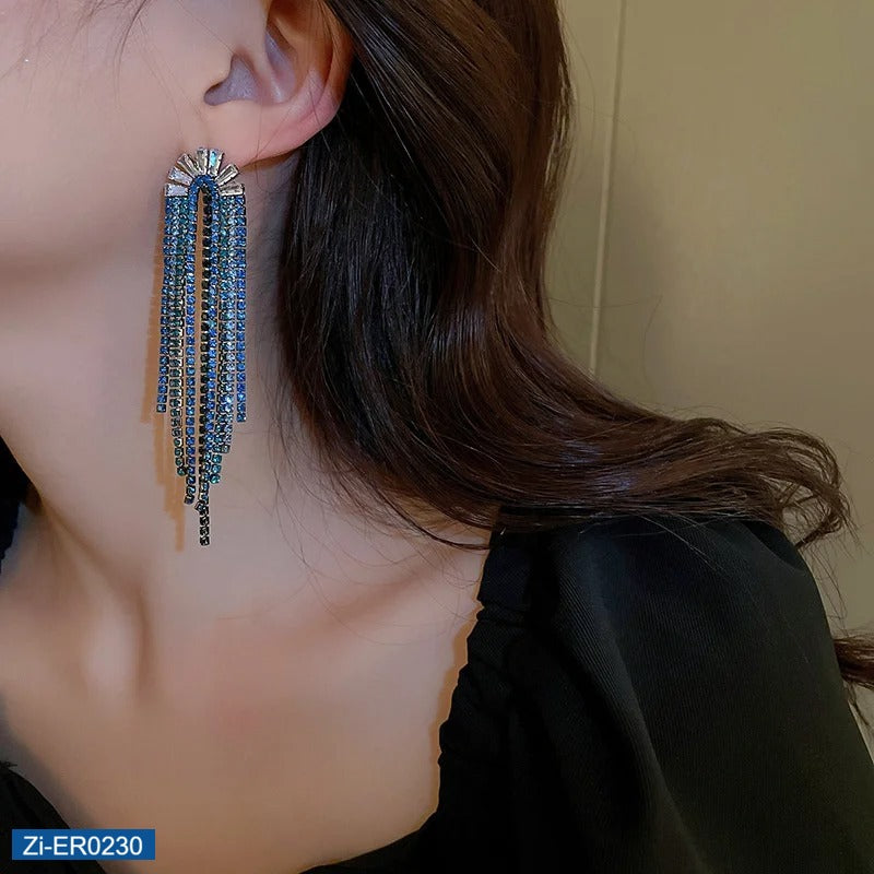 Blue Rhinestone Dangle Earrings