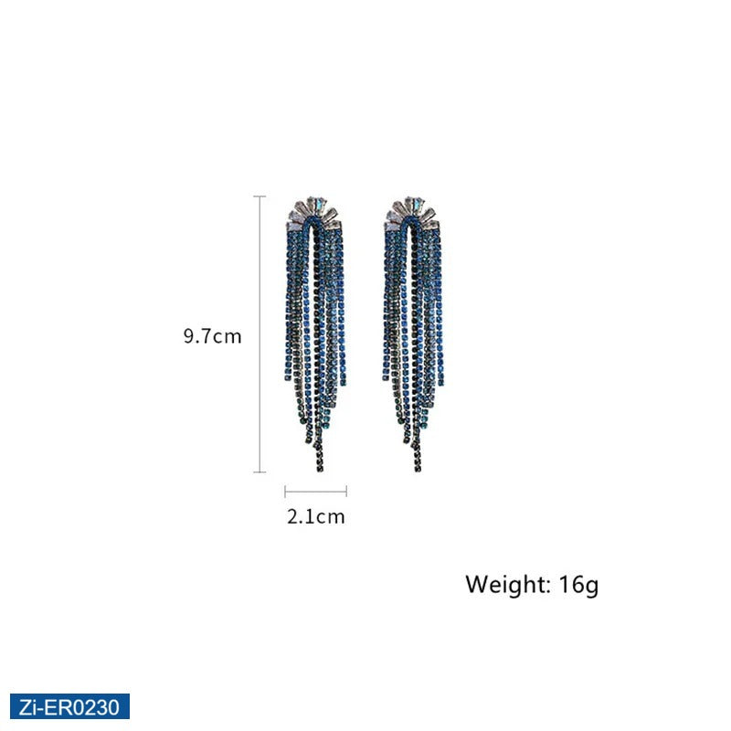 Blue Rhinestone Dangle Earrings