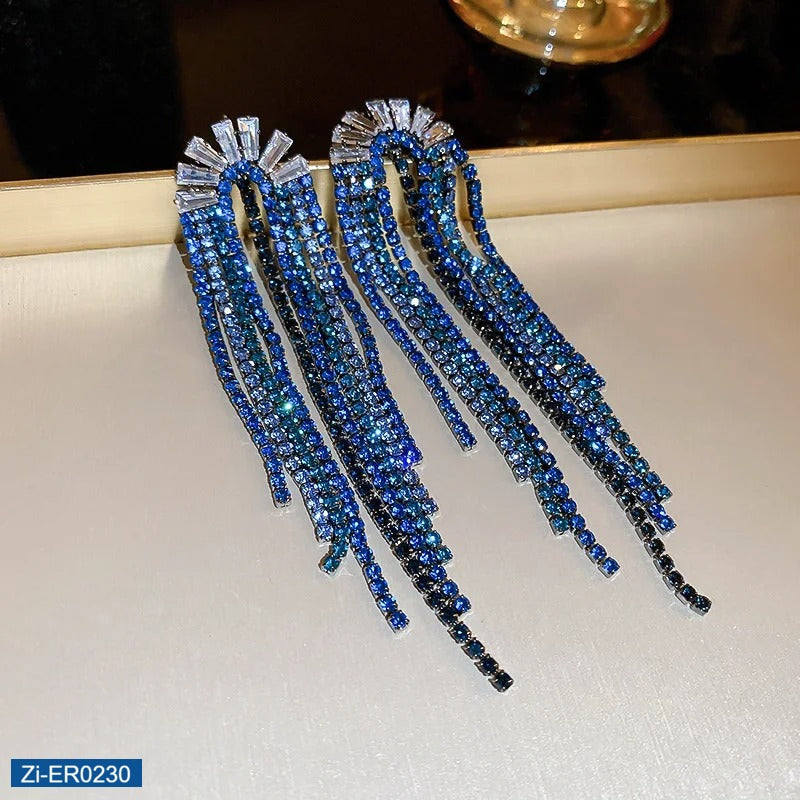 Blue Rhinestone Dangle Earrings