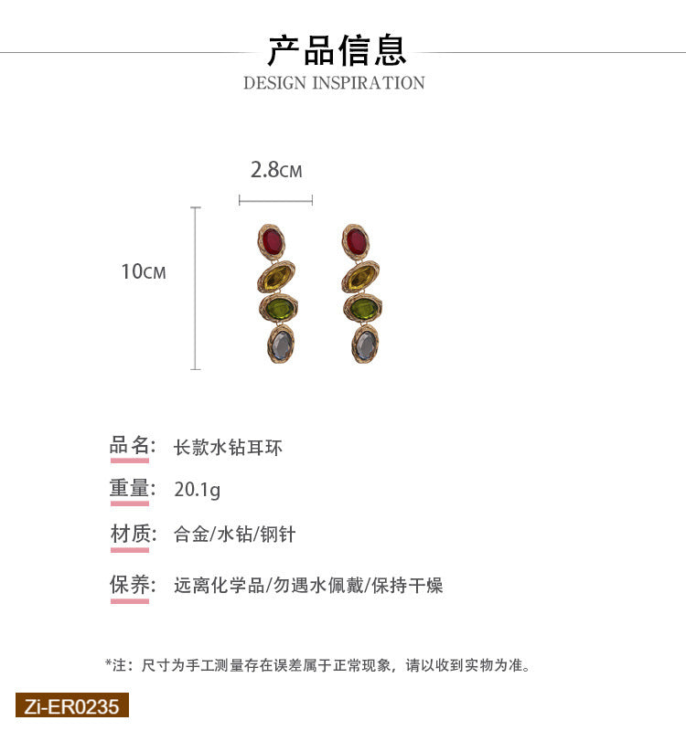 Candy-Colored Long Rhinestone Earrings