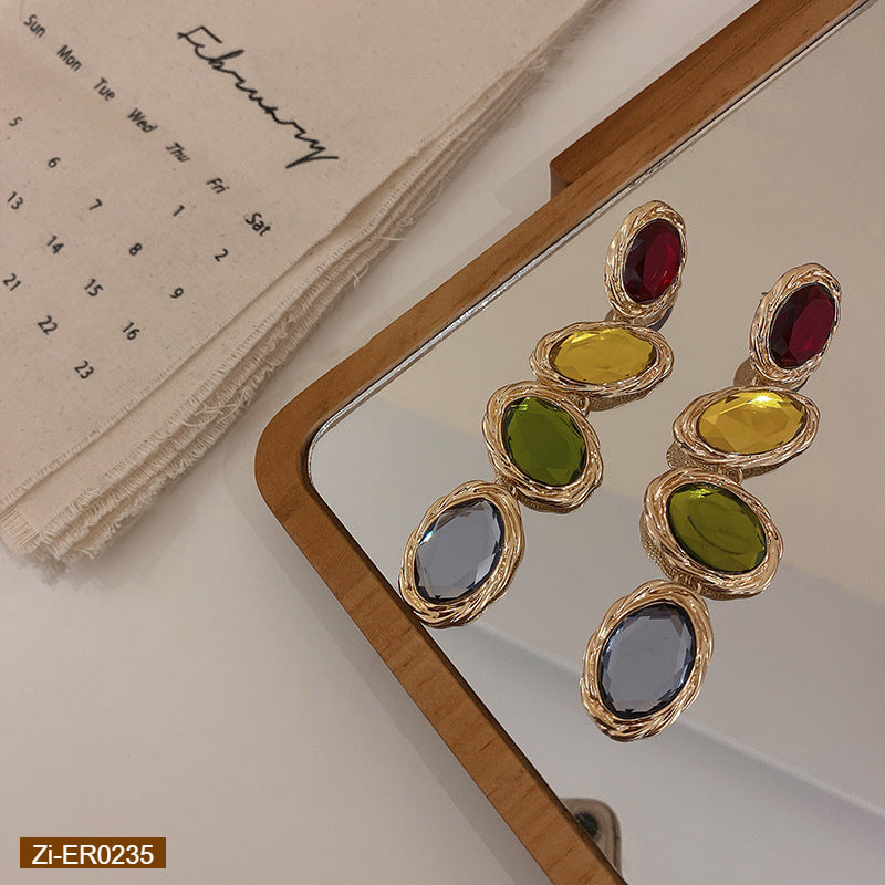Candy-Colored Long Rhinestone Earrings