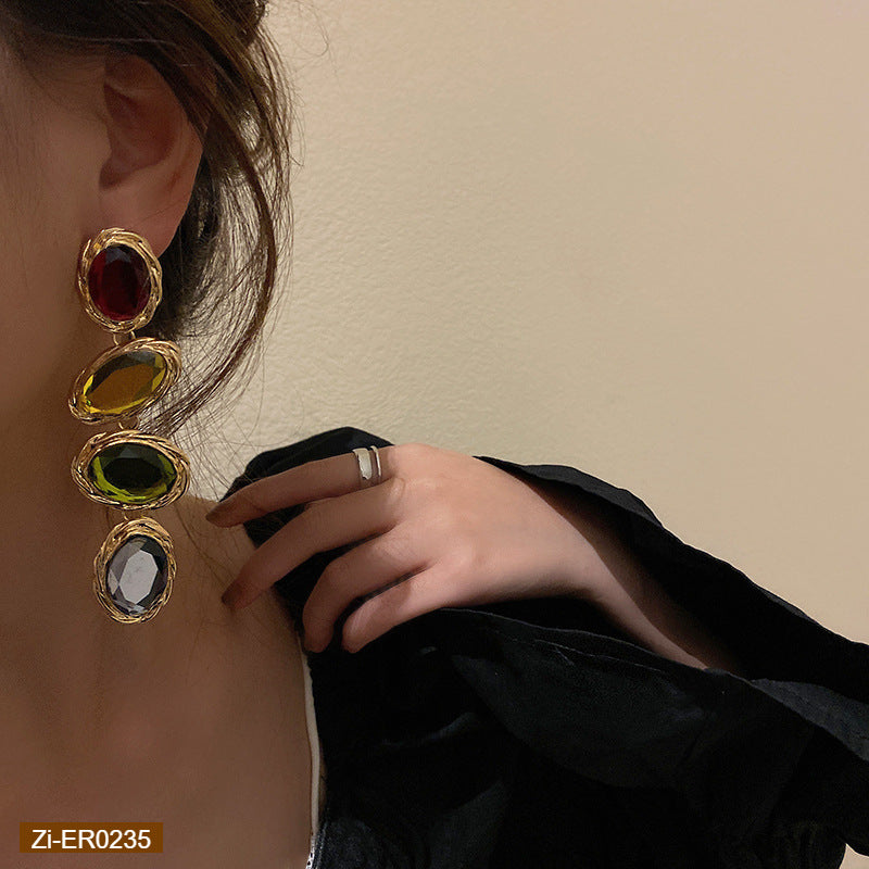Candy-Colored Long Rhinestone Earrings