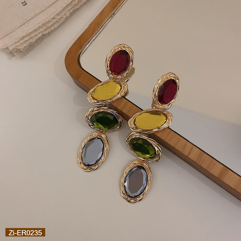 Candy-Colored Long Rhinestone Earrings