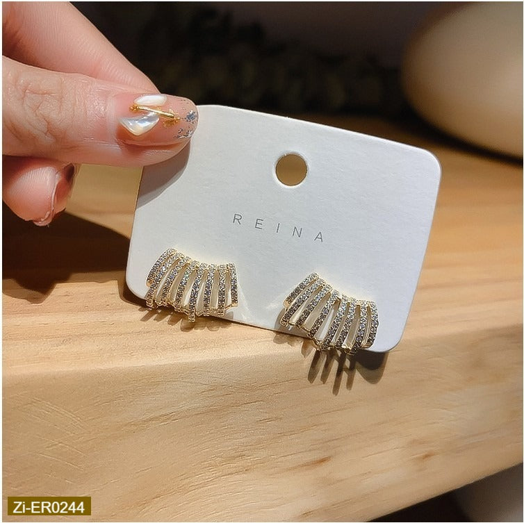 Multi-layered C-Shaped Full Diamond Earrings