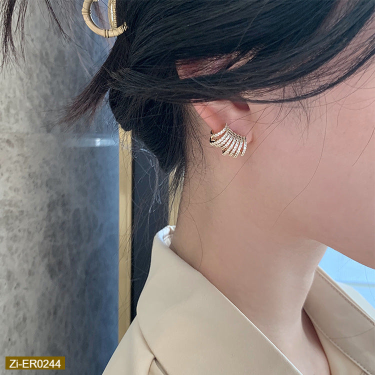 Multi-layered C-Shaped Full Diamond Earrings