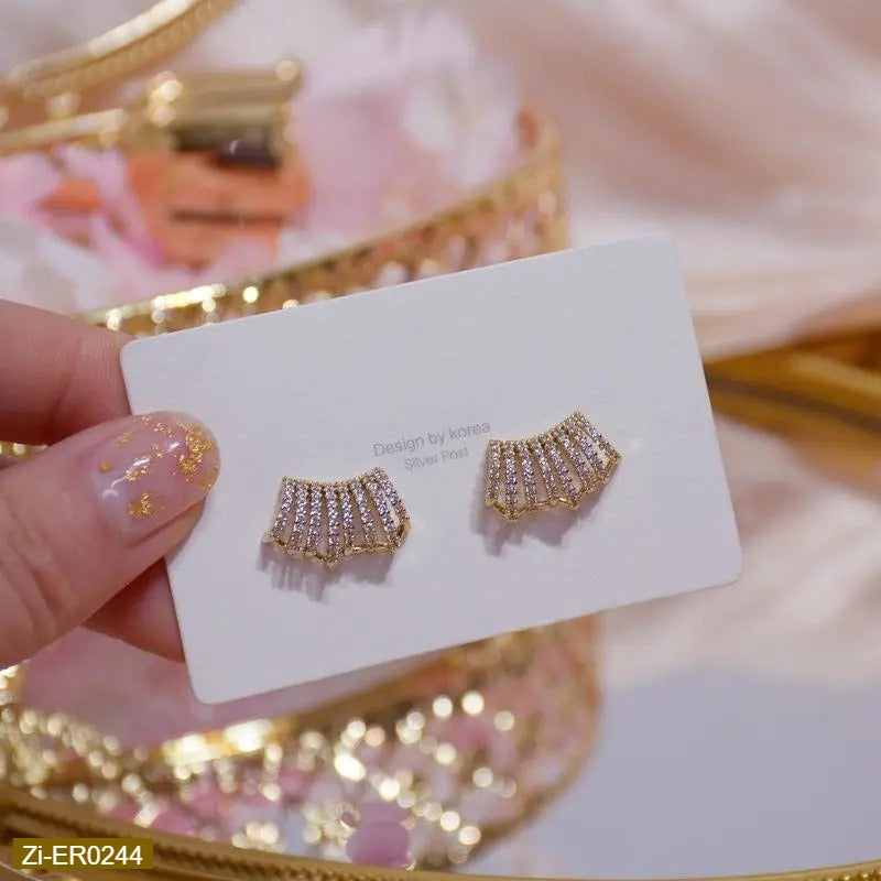 Multi-layered C-Shaped Full Diamond Earrings