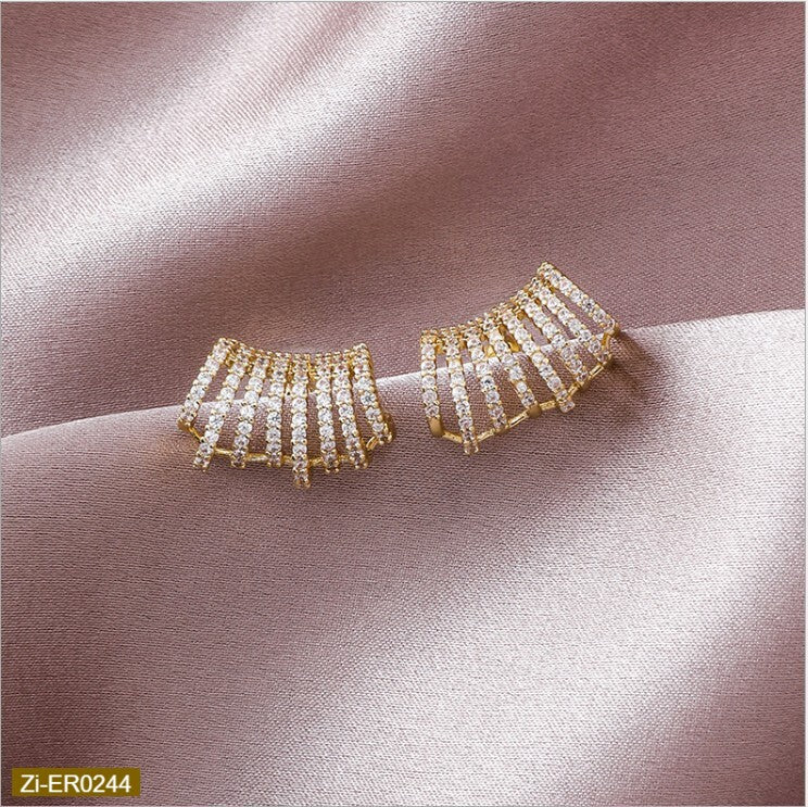 Multi-layered C-Shaped Full Diamond Earrings