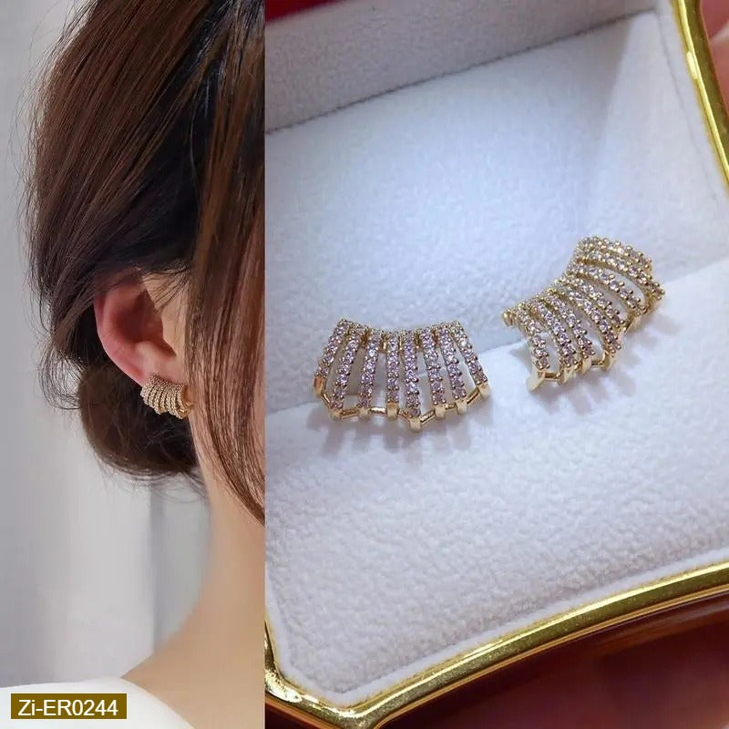 Multi-layered C-Shaped Full Diamond Earrings