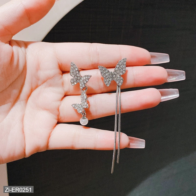 Asymmetrical Diamond Butterfly Earrings