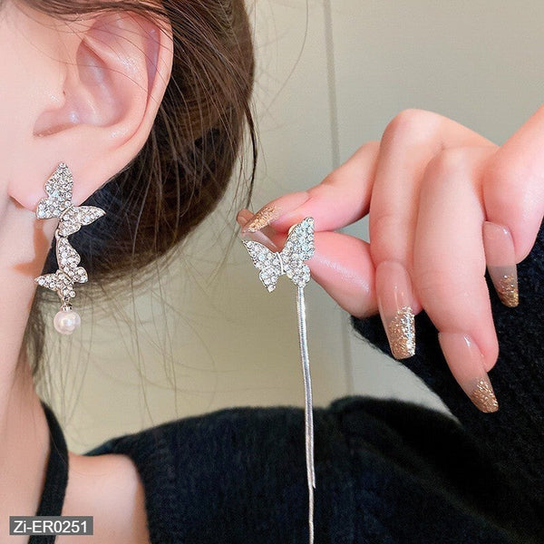 Asymmetrical Diamond Butterfly Earrings