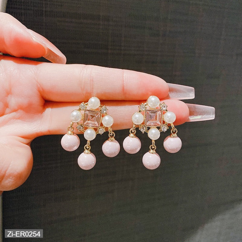 Elegant Socialite Retro Palace Style Square Zircon Pearl Earrings