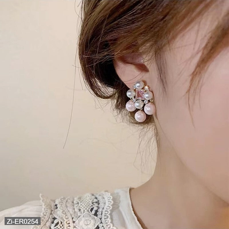 Elegant Socialite Retro Palace Style Square Zircon Pearl Earrings