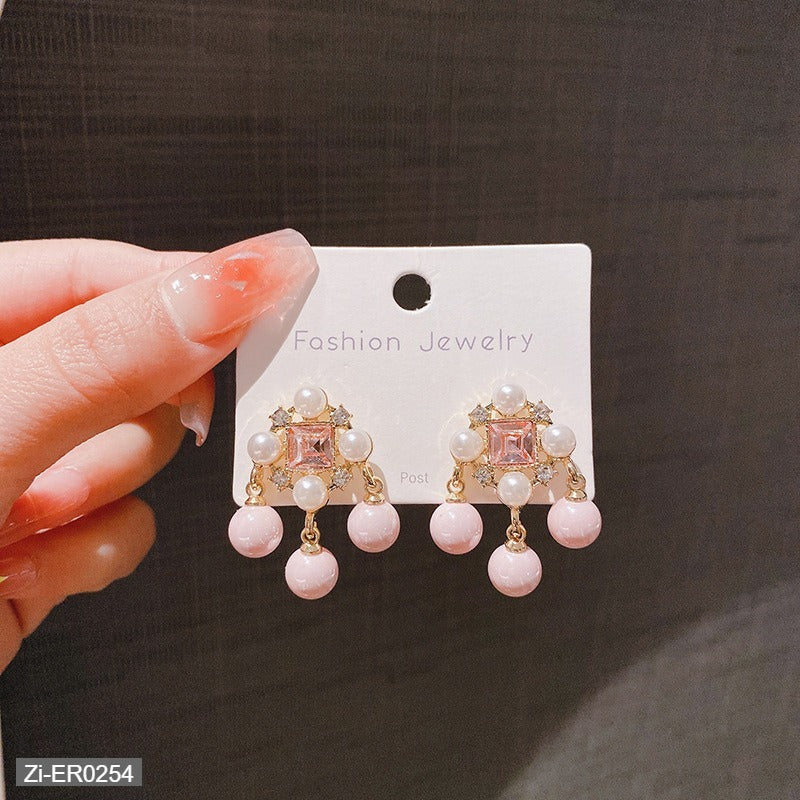 Elegant Socialite Retro Palace Style Square Zircon Pearl Earrings