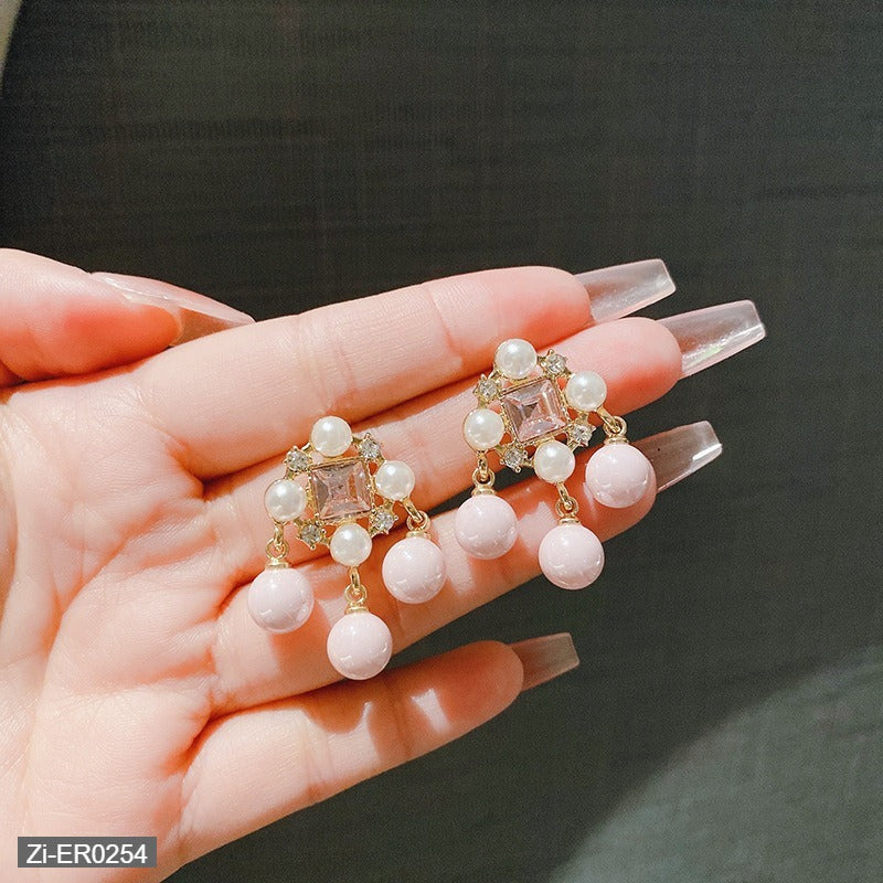 Elegant Socialite Retro Palace Style Square Zircon Pearl Earrings