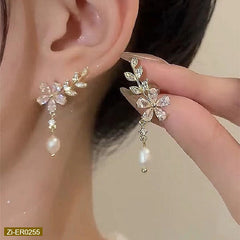 Temperament Leaf Flower Pearl Earrings
