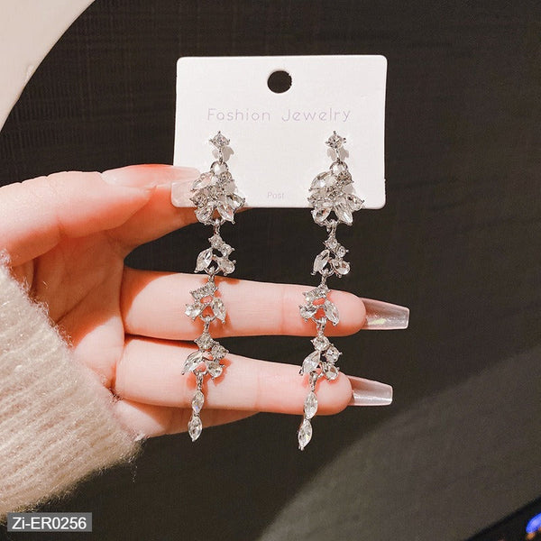 s925 Silver Needle Diamond Geometric Tassel Earrings