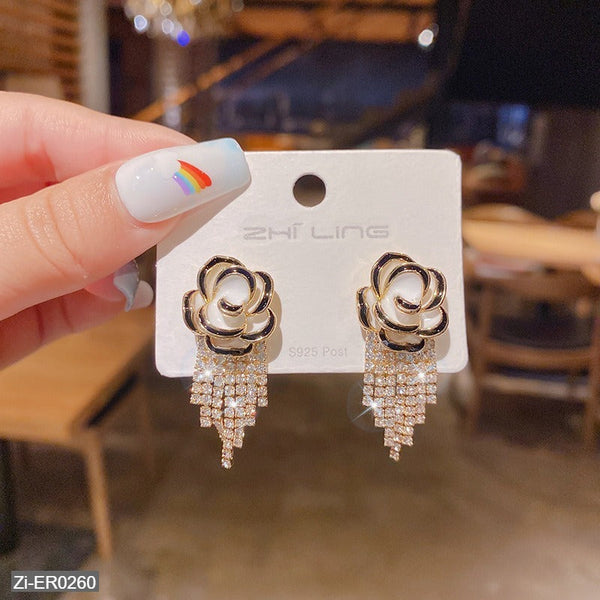 S925 Silver Needle Three-Dimensional Camellia Earrings