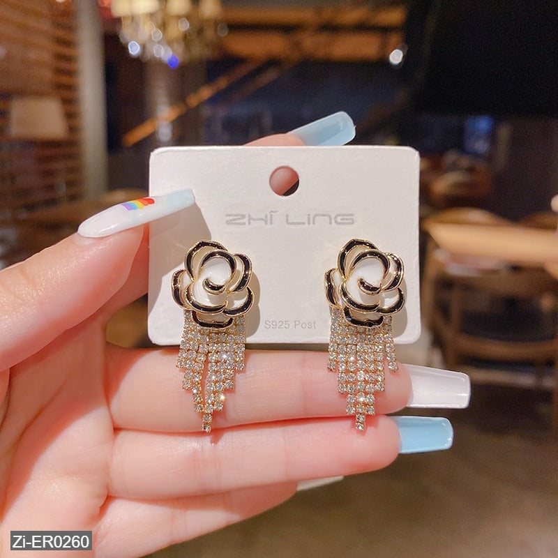 S925 Silver Needle Three-Dimensional Camellia Earrings