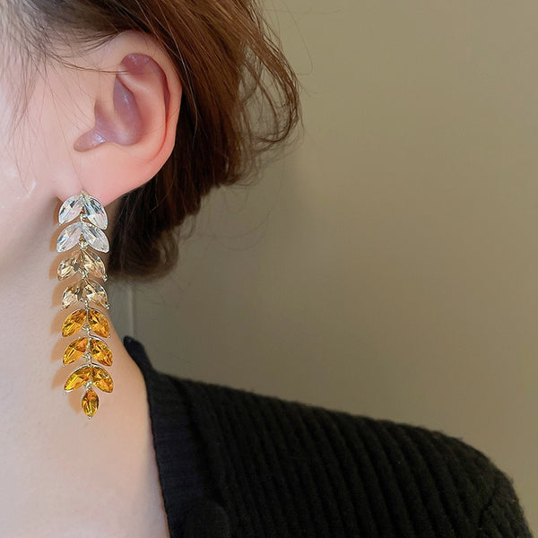 Water Drop Diamond Tassel Wheat Earring