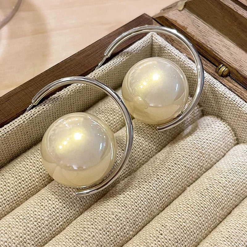 Big Pearl High-Grade Silver Needle C-Shaped Earrings