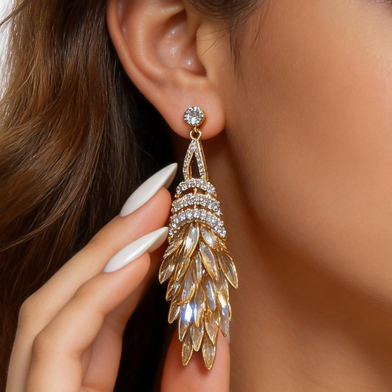 ER534 - Sparkling Rhinestone Wheat Tassel Earrings