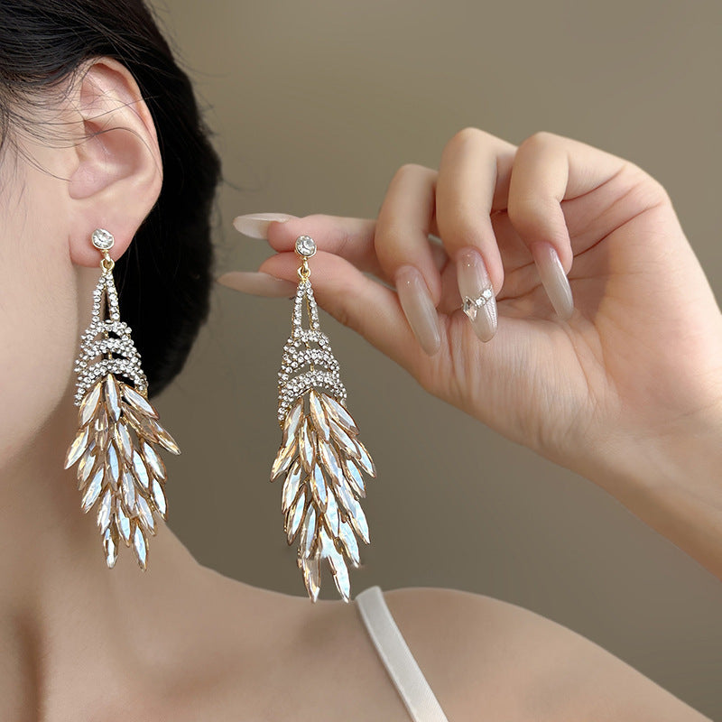 ER534 - Sparkling Rhinestone Wheat Tassel Earrings