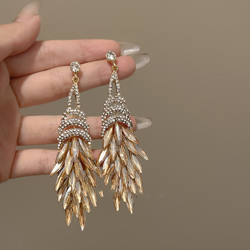 ER534 - Sparkling Rhinestone Wheat Tassel Earrings