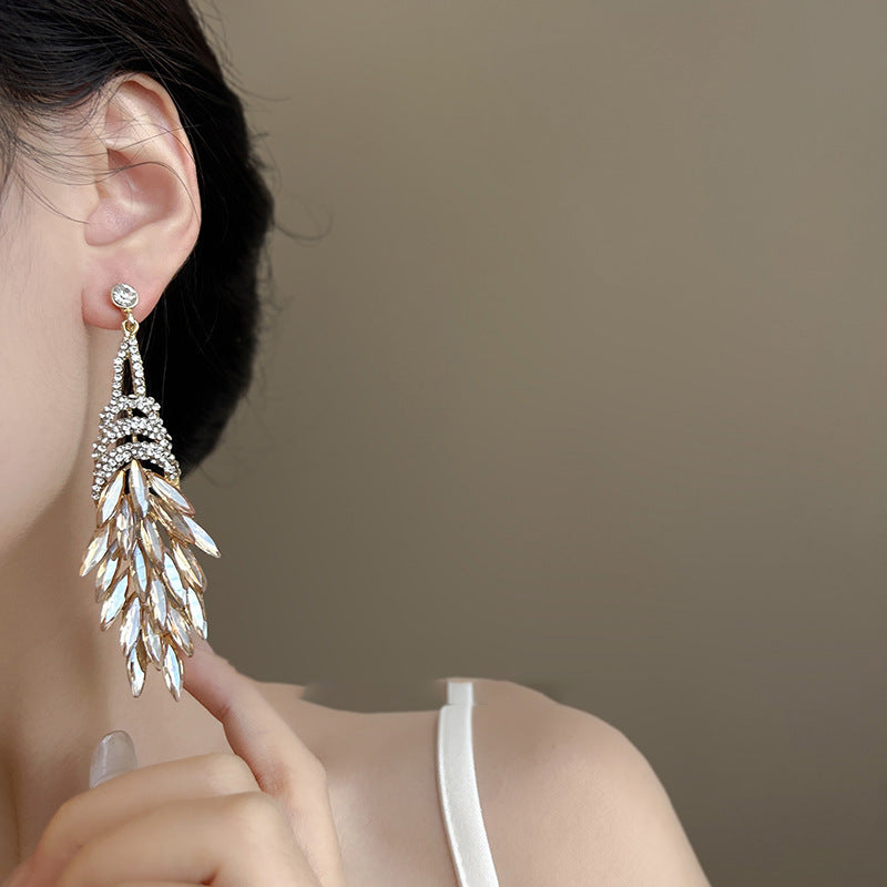 ER534 - Sparkling Rhinestone Wheat Tassel Earrings