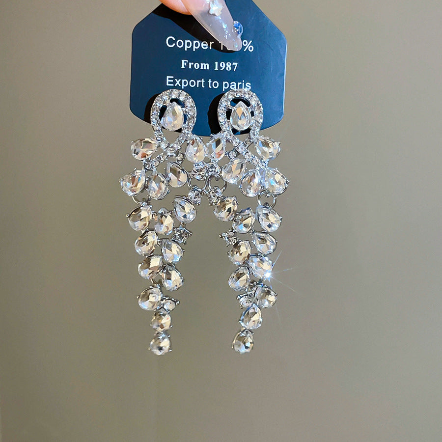 ER535 - Rhinestone Teardrop Tassel Earrings
